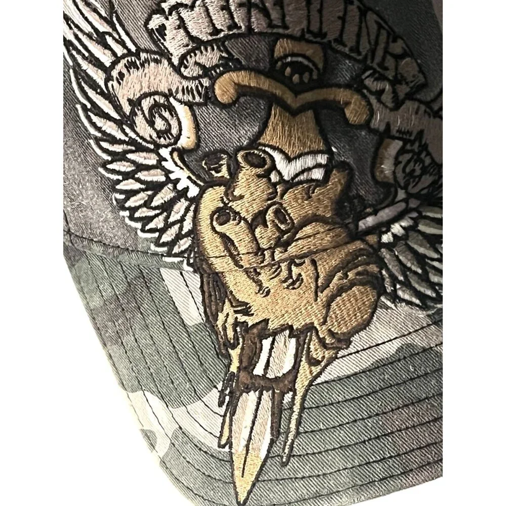 Miami Ink Embroidered Camo Y2K Wings Knife Heart Snap Back Baseball Cap Vintage - Picture 4 of 14